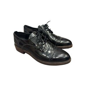 Massimo Dutti Women Black Oxford Shiny Leather Lace Up Size EU 40 US 9.5